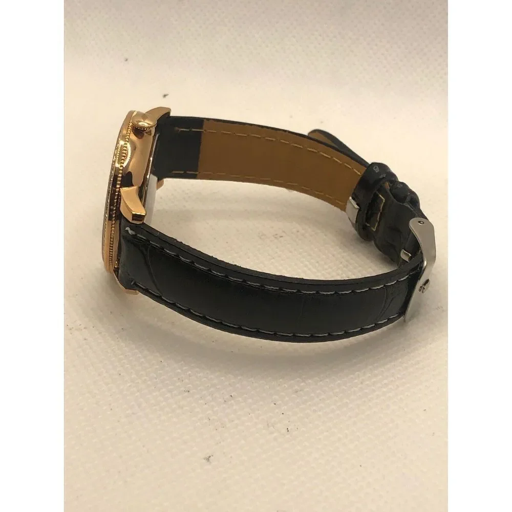 Fossil ES4365 Womens Black Leather Analog Rose Gold Dial Quartz Wrist Watch KS18